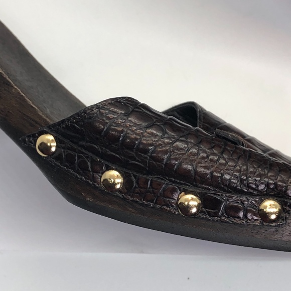 ANN TAYLOR LEATHER WOODEN CLOG SANDALS ~9M - Picture 6 of 8